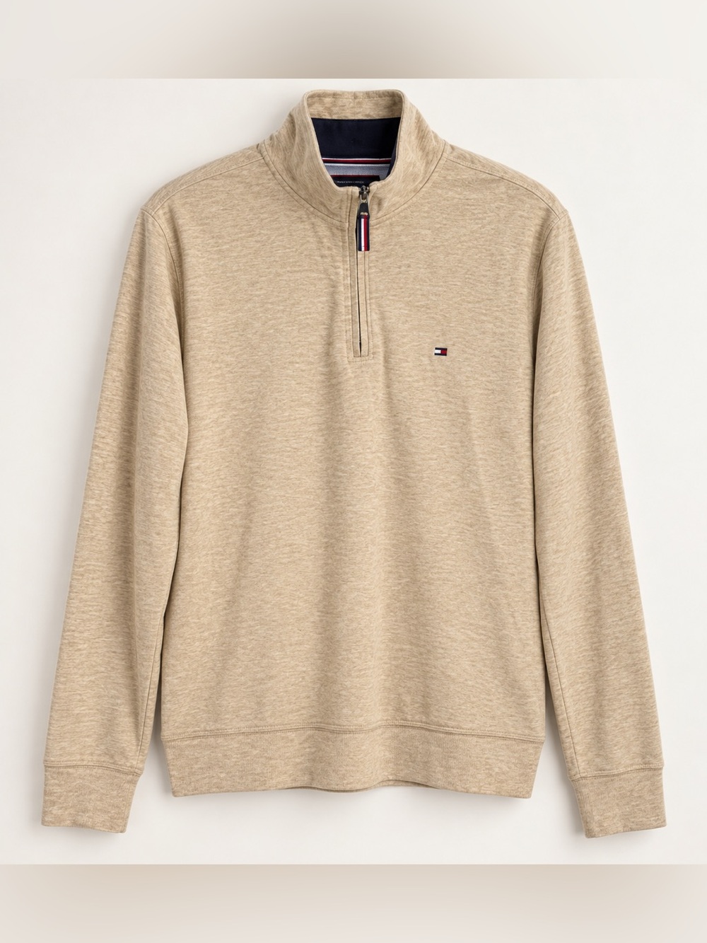 Tommy Hilfiger Men’s Beige Heather Quarter Zip Pullover Small